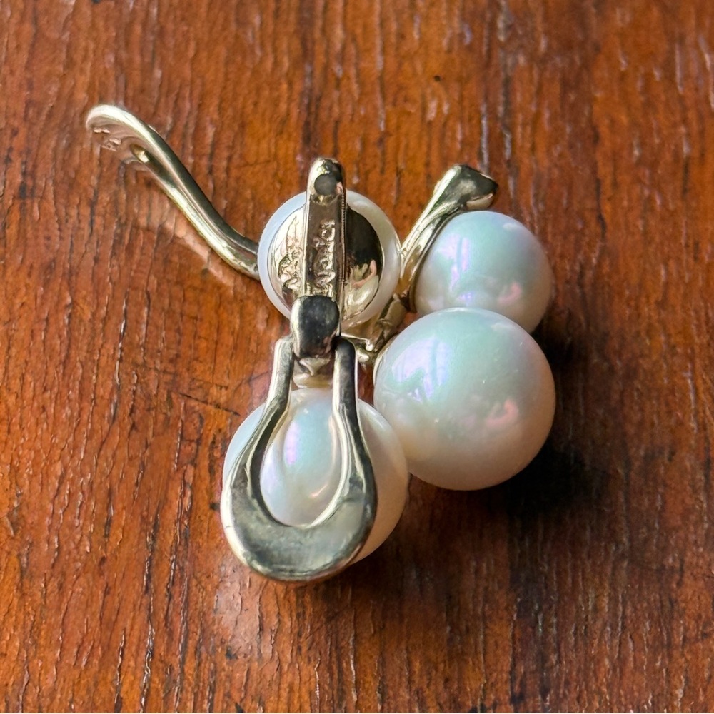 Majorica Pearl & Yellow Gold over Sterling Silver Dangle Drop Clip On Earrings - Picture 9 of 15
